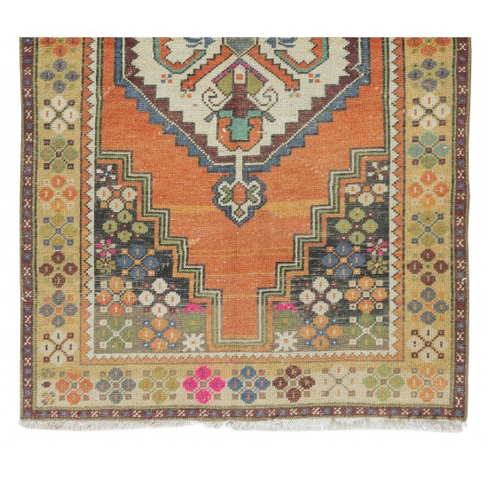 Hand Knotted Turkish Oriental Style Rug, Vintage Carpet Made of Wool