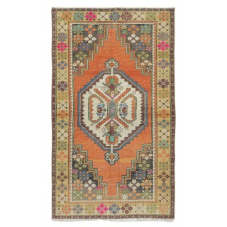 Hand Knotted Turkish Oriental Style Rug, Vintage Carpet Made of Wool