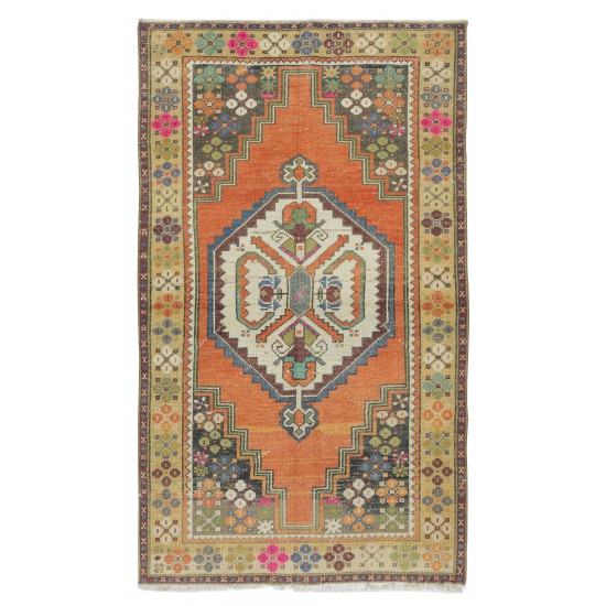 Hand Knotted Turkish Oriental Style Rug, Vintage Carpet Made of Wool