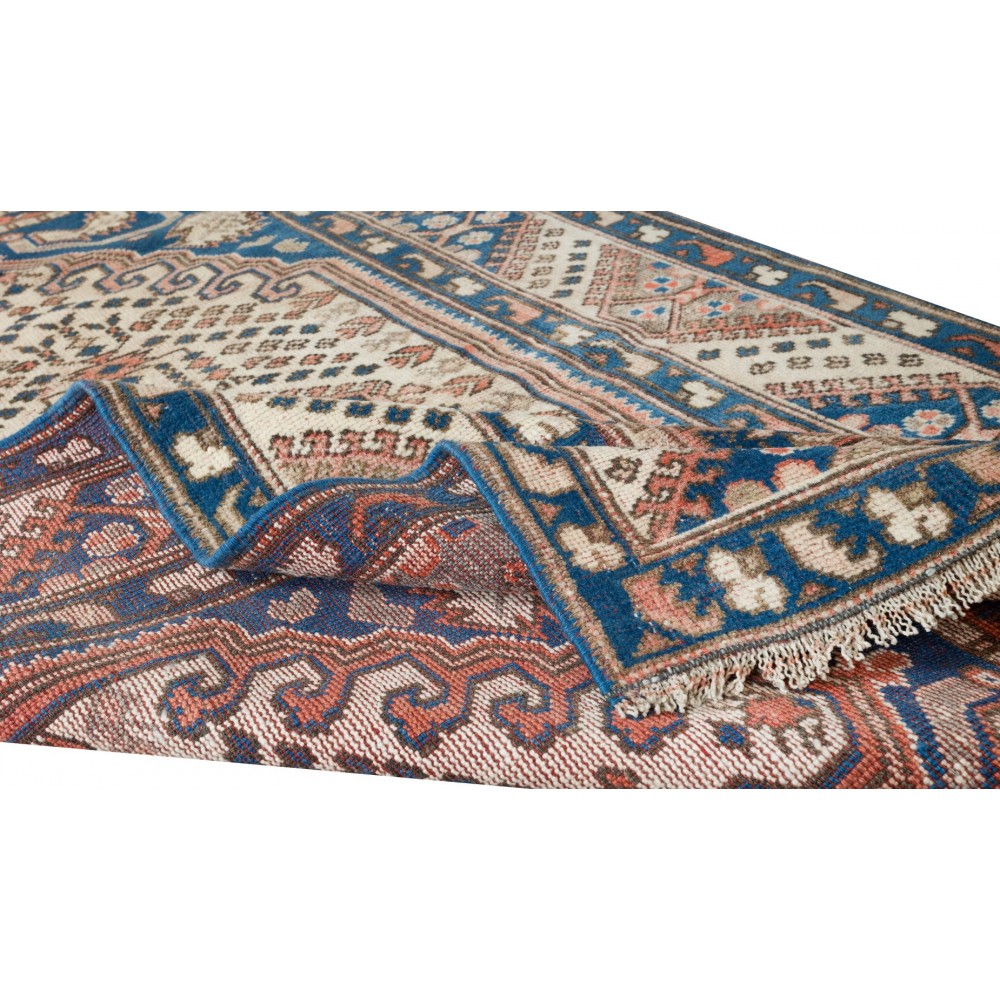 Traditional Geometric Pattern Turkish Wool Accent Rug, Vintage Handmade Cotton Carpet