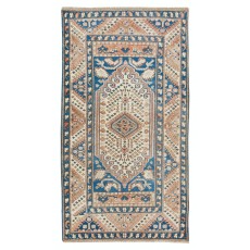 Traditional Geometric Pattern Turkish Wool Accent Rug, Vintage Handmade Cotton Carpet