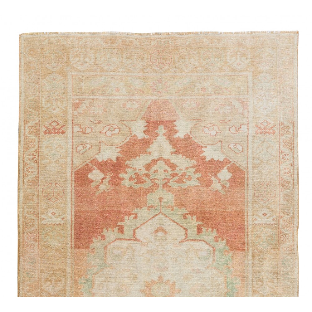 Authentic Vintage Turkish Handmade Rug with Medallion Design, Woolen Floor Covering