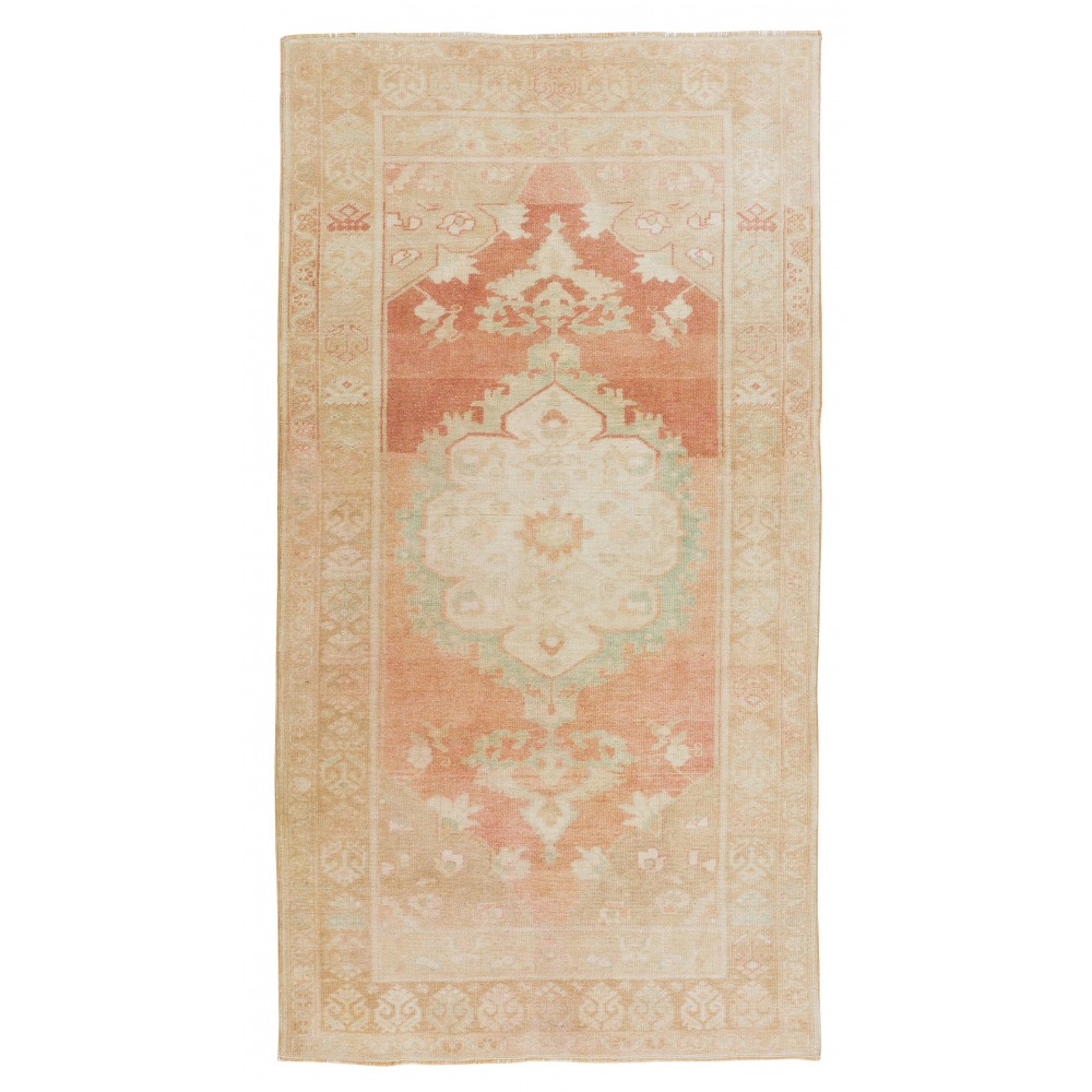 Authentic Vintage Turkish Handmade Rug with Medallion Design, Woolen Floor Covering