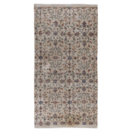 Accent Rug with Colorful Flowers, Small Turkish Handmade Vintage Carpet