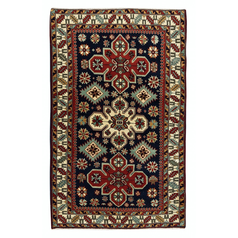 Reproduction of an antique Caucasian Shirvan Rug. 100% Wool. Natural Dyes