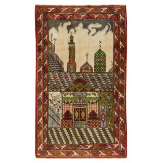 One-of-a-Kind Vintage Handmade Turkish Prayer Rug, Mosque Pattern Accent Rug