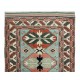 Vintage Handmade Geometric Patterned Turkish Rug, 100% Wool