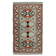 Vintage Handmade Geometric Patterned Turkish Rug, 100% Wool