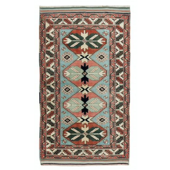 Unique Vintage Handmade Turkish Geometric Wool Rug