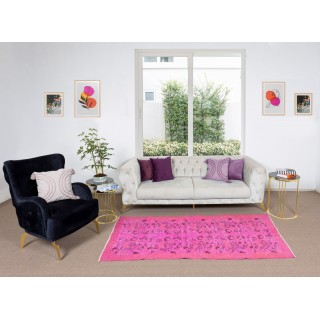 Floral Patterned Accent Rug Over-Dyed in Pink, Authentic Turkish Handmade Small Rug Floral Patterned Accent Rug Over-Dyed in Pink, Authentic Turkish Handmade Small Rug