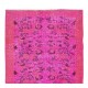 Floral Patterned Accent Rug Over-Dyed in Pink, Authentic Turkish Handmade Small Rug