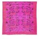 Floral Patterned Accent Rug Over-Dyed in Pink, Authentic Turkish Handmade Small Rug