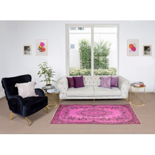 Handmade Turkish Rug Over-Dyed in Pink, Floral Medallion Design Vintage Carpet Handmade Turkish Rug Over-Dyed in Pink, Floral Medallion Design Vintage Carpet