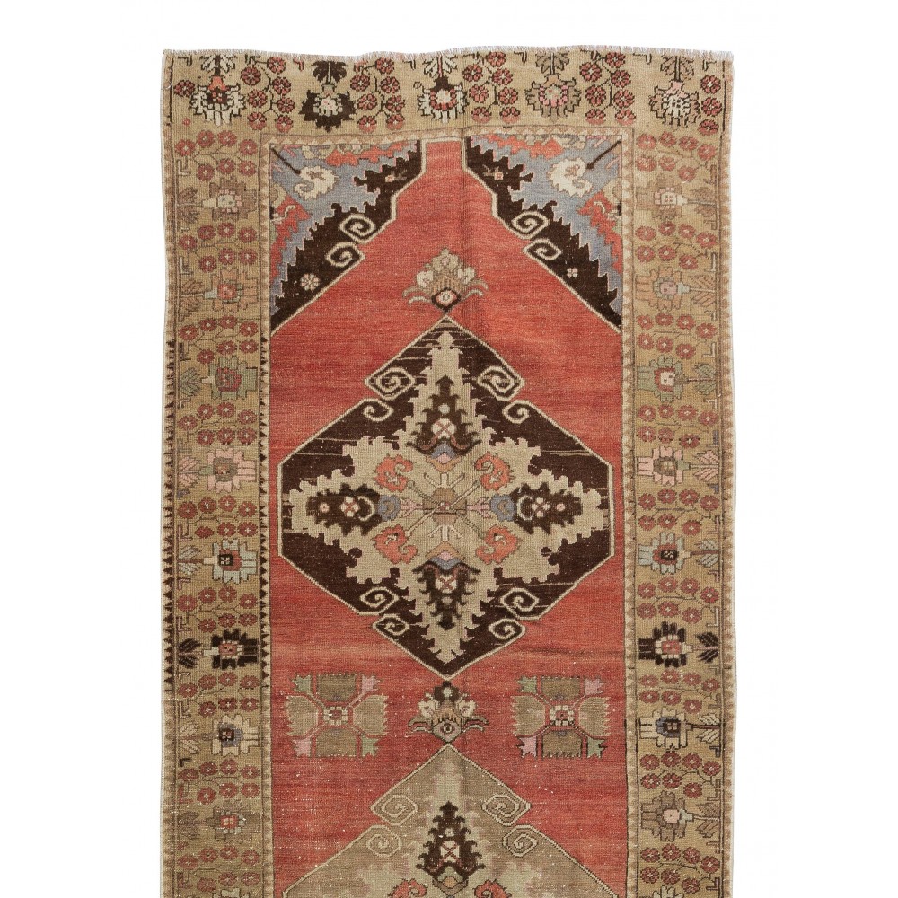 Traditional Vintage Turkish Karapinar Runner Rug for Hallway Decor. 100% Wool