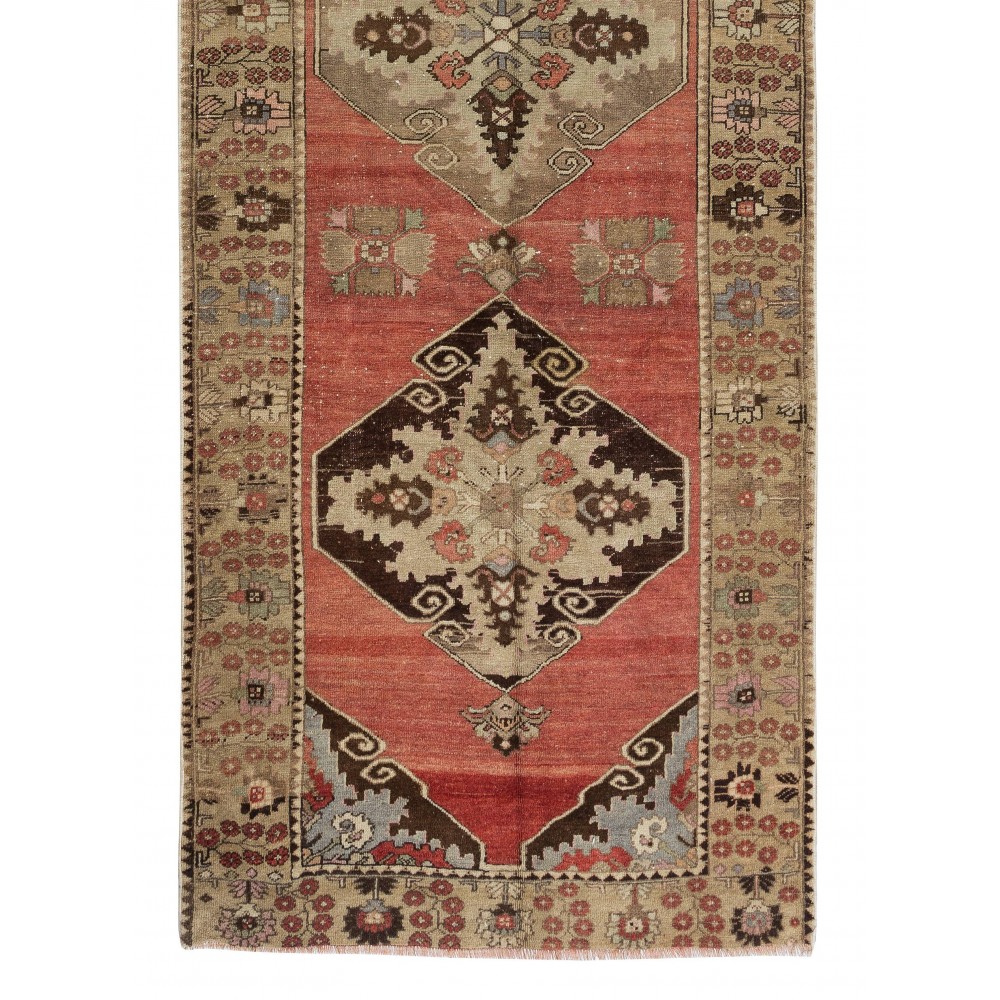 Traditional Vintage Turkish Karapinar Runner Rug for Hallway Decor. 100% Wool