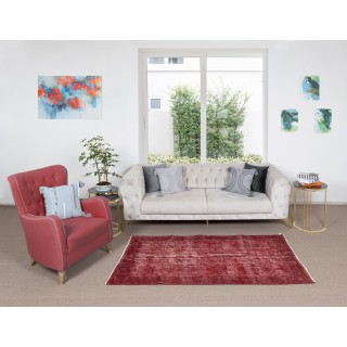 Handmade Turkish Rug Over-Dyed in Red, Decorative Vintage Carpet Handmade Turkish Rug Over-Dyed in Red, Decorative Vintage Carpet