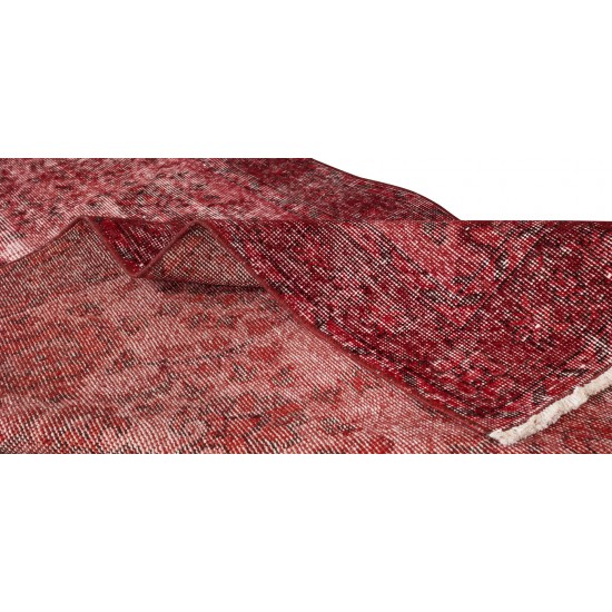 Handmade Turkish Rug Over-Dyed in Red, Decorative Vintage Carpet