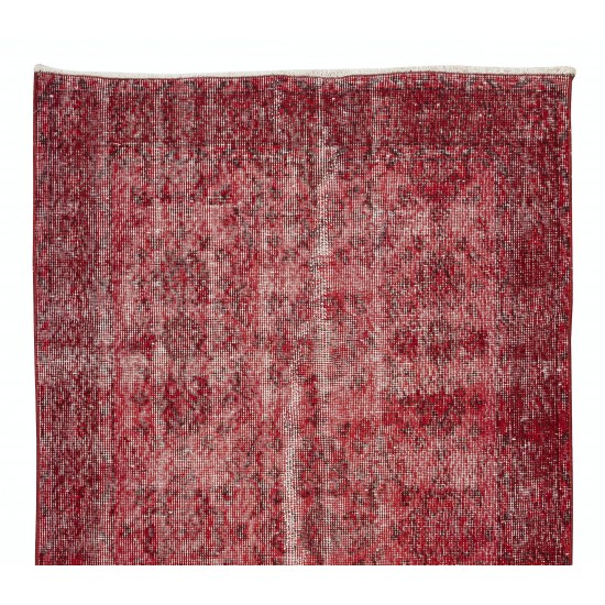 Handmade Turkish Rug Over-Dyed in Red, Decorative Vintage Carpet