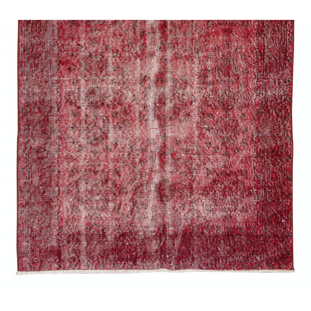 Handmade Turkish Rug Over-Dyed in Red, Decorative Vintage Carpet