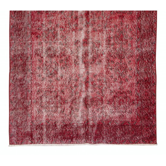 Handmade Turkish Rug Over-Dyed in Red, Decorative Vintage Carpet