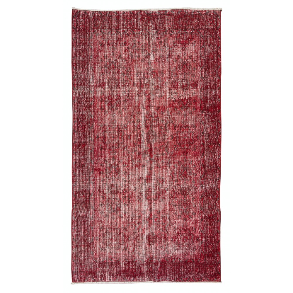 Handmade Turkish Rug Over-Dyed in Red, Decorative Vintage Carpet