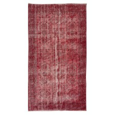 Handmade Turkish Rug Over-Dyed in Red, Decorative Vintage Carpet