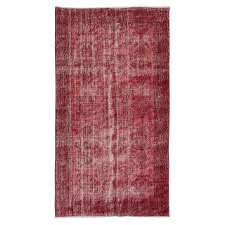 Handmade Turkish Rug Over-Dyed in Red, Decorative Vintage Carpet