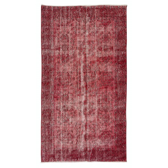 Handmade Turkish Rug Over-Dyed in Red, Decorative Vintage Carpet