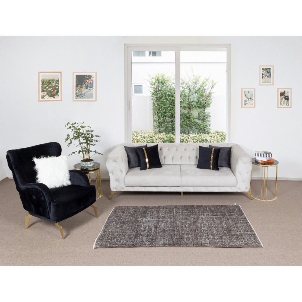 Modern Handmade Turkish Wool Area Rug Over-Dyed in Gray