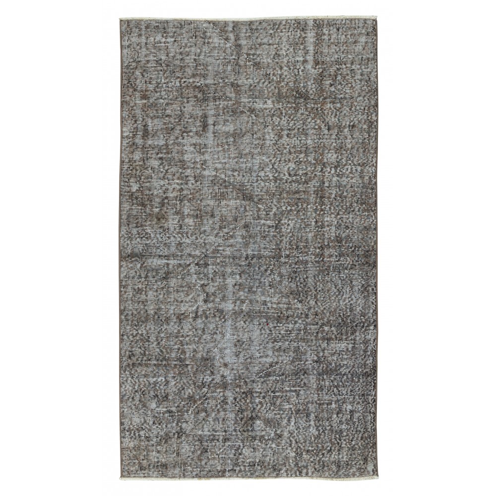 Modern Handmade Turkish Wool Area Rug Over-Dyed in Gray