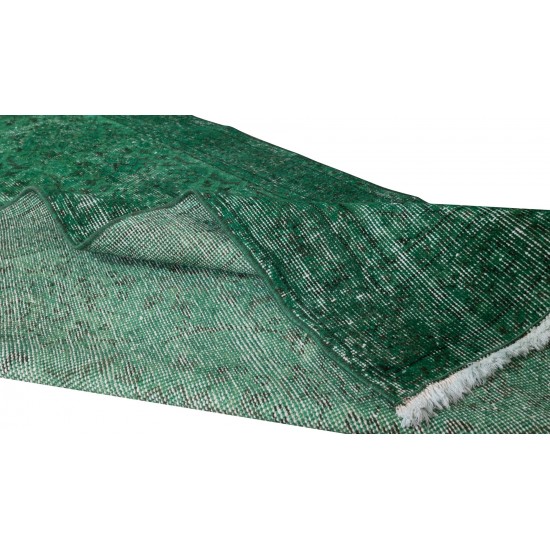 Hand-Knotted Vintage Turkish Rug Over-Dyed in Green, Ideal for Modern Home & Office Decor