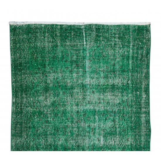 Hand-Knotted Vintage Turkish Rug Over-Dyed in Green, Ideal for Modern Home & Office Decor Hand-Knotted Vintage Turkish Rug Over-Dyed in Green, Ideal for Modern Home & Office Decor