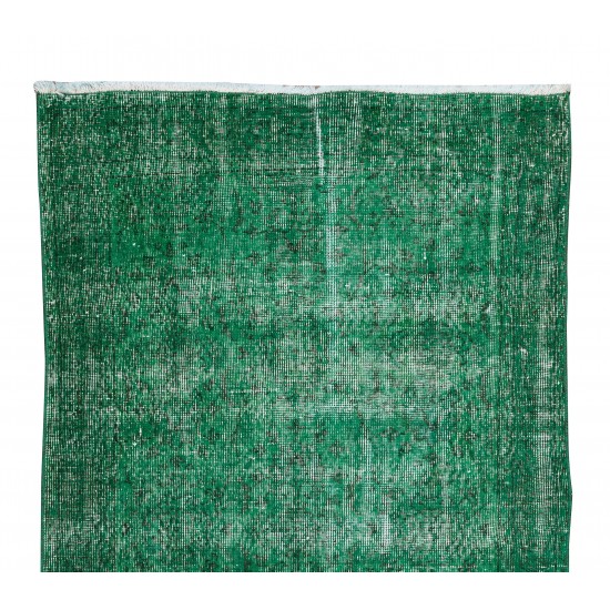 Hand-Knotted Vintage Turkish Rug Over-Dyed in Green, Ideal for Modern Home & Office Decor