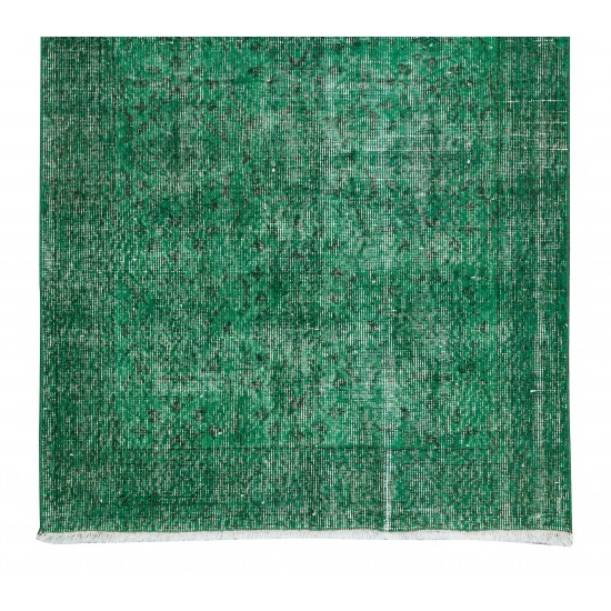 Hand-Knotted Vintage Turkish Rug Over-Dyed in Green, Ideal for Home & Office Decor