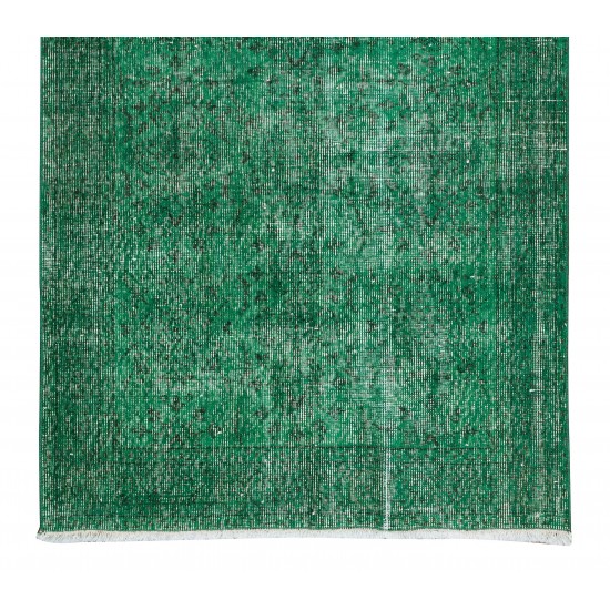 Hand-Knotted Vintage Turkish Rug Over-Dyed in Green, Ideal for Modern Home & Office Decor