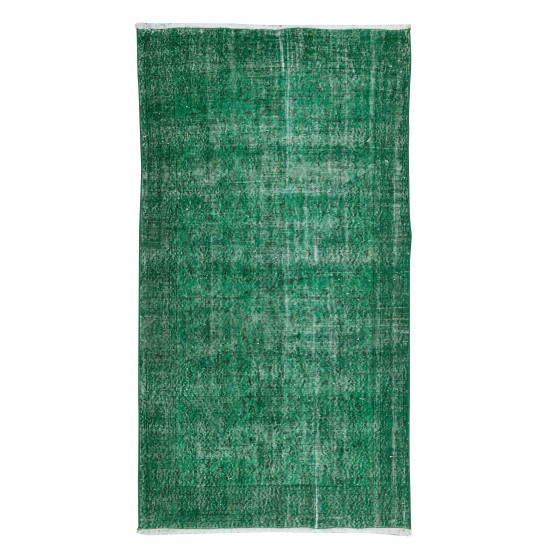 Hand-Knotted Vintage Turkish Rug Over-Dyed in Green, Ideal for Modern Home & Office Decor