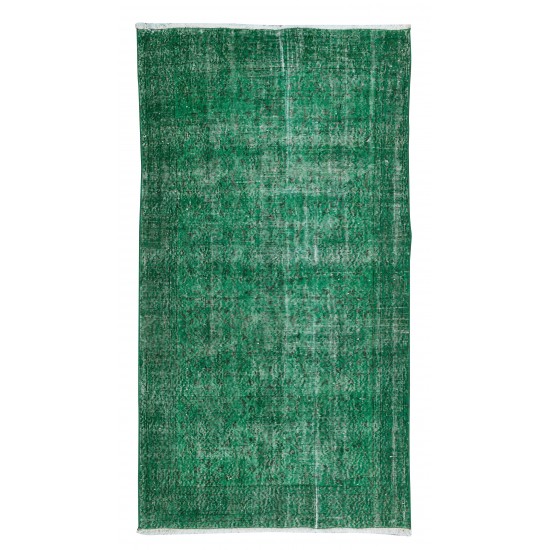 Hand-Knotted Vintage Turkish Rug Over-Dyed in Green, Ideal for Modern Home & Office Decor Hand-Knotted Vintage Turkish Rug Over-Dyed in Green, Ideal for Modern Home & Office Decor