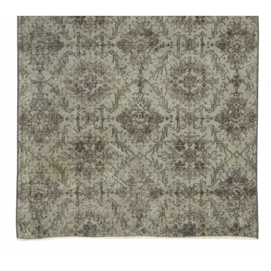 Vintage Handmade Turkish Deco Wool Rug, Floral Pattern Carpet in Gray