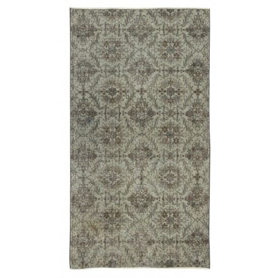 Vintage Handmade Turkish Deco Wool Rug, Floral Pattern Carpet in Gray