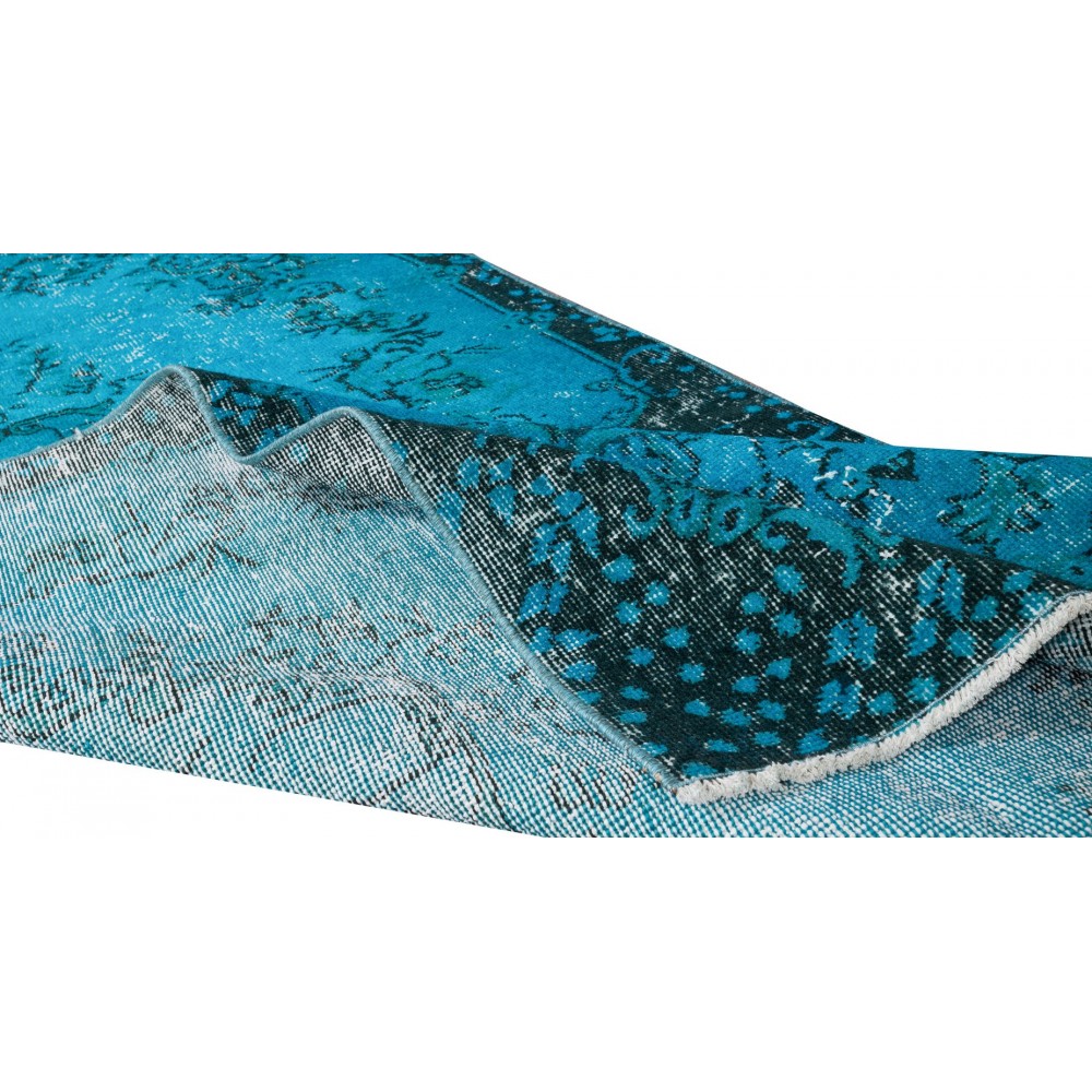 Hand Knotted Vintage Turkish Accent Rug Over-Dyed in Teal, Ideal 4 Modern Interiors