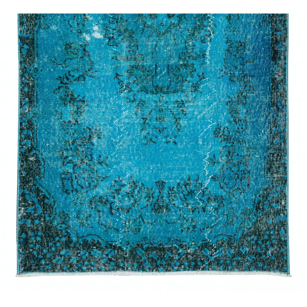 Hand Knotted Vintage Turkish Accent Rug Over-Dyed in Teal, Ideal 4 Modern Interiors