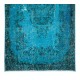 Hand Knotted Vintage Turkish Accent Rug Over-Dyed in Teal, Ideal 4 Modern Interiors