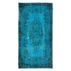 Hand Knotted Vintage Turkish Accent Rug Over-Dyed in Teal, Ideal 4 Modern Interiors