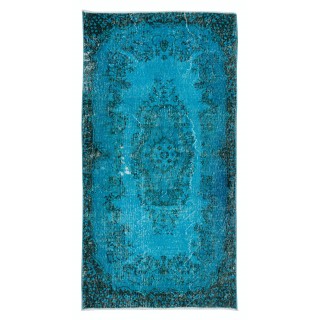 Hand Knotted Vintage Turkish Accent Rug Over-Dyed in Teal, Ideal 4 Modern Interiors