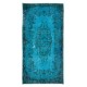 Hand Knotted Vintage Turkish Accent Rug Over-Dyed in Teal, Ideal 4 Modern Interiors