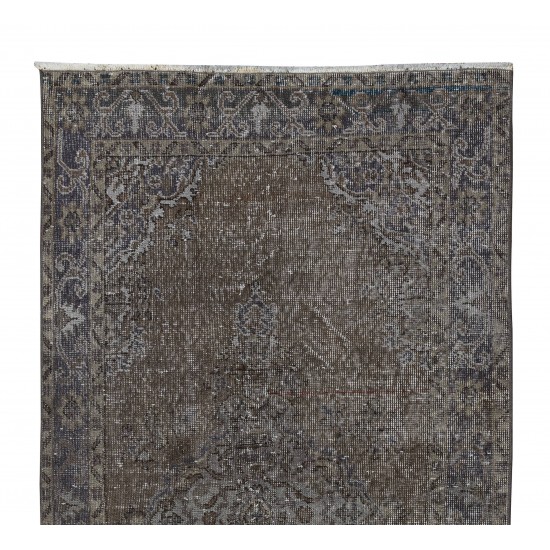 Hand Knotted Vintage Turkish Wool Rug Over-Dyed in Brown. Modern Exclusive Carpet