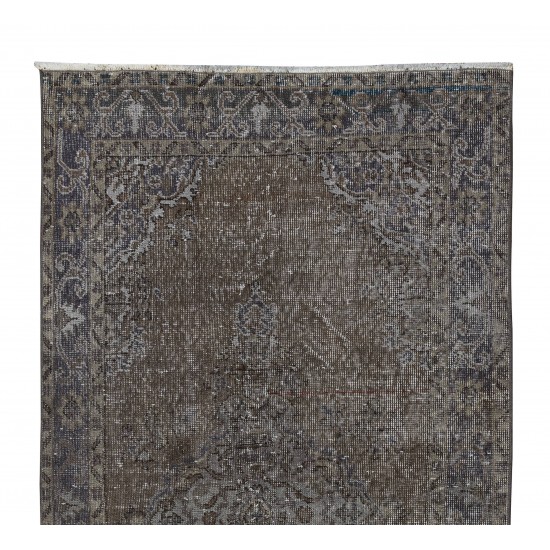 Hand Knotted Vintage Turkish Wool Rug Over-Dyed in Brown. Modern Exclusive Carpet Hand Knotted Vintage Turkish Wool Rug Over-Dyed in Brown. Modern Exclusive Carpet