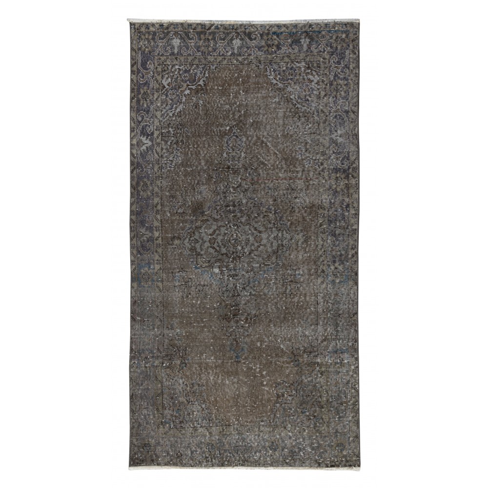 Hand Knotted Vintage Turkish Wool Rug Over-Dyed in Brown. Modern Exclusive Carpet