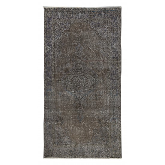 Hand Knotted Vintage Turkish Wool Rug Over-Dyed in Brown. Modern Exclusive Carpet