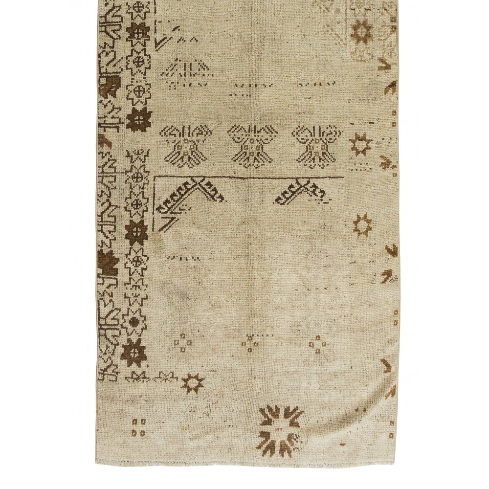 Hand Knotted Vintage Turkish Runner Rug in Neutral Colors for Hallway Decor